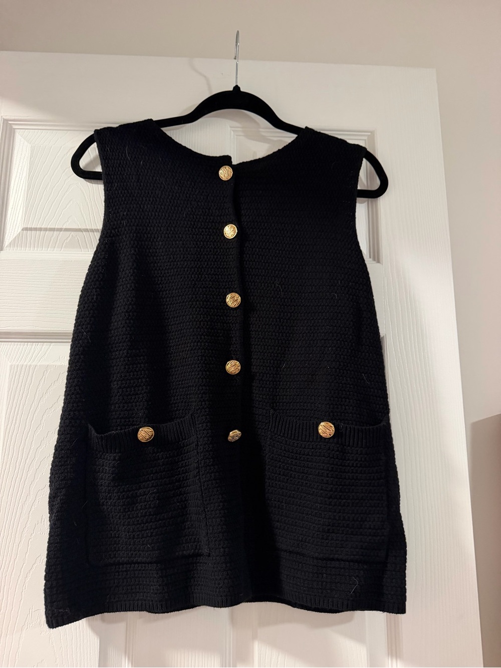 Girls' Black Knit Sleeveless Dress with Gold Buttons